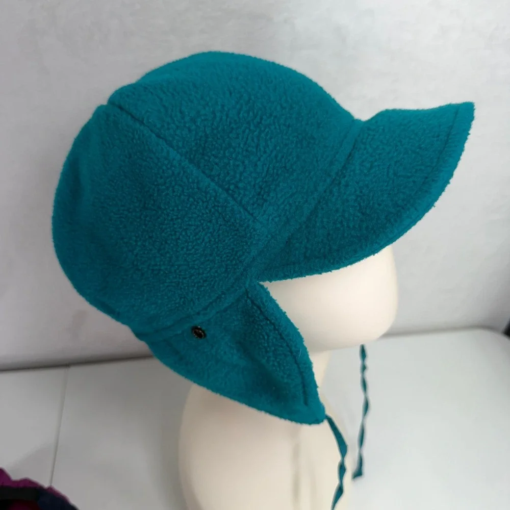Vtg Columbia L 3 in 1 Trapper Ear Flap Cap Purple Teal Fleece Lined Gorpcore Hat